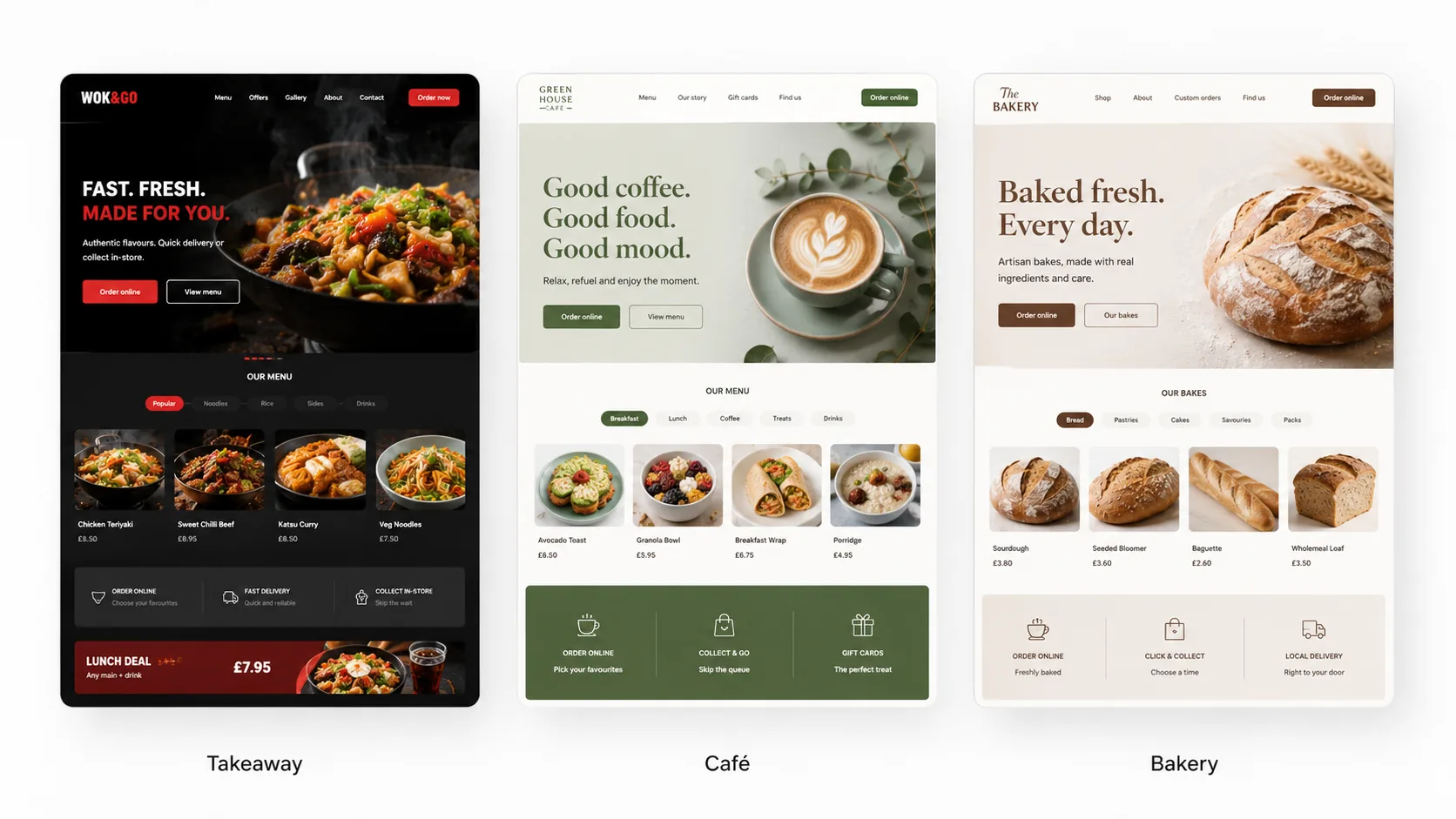 Eksempler på skræddersyede websites til takeaway, café og bageri